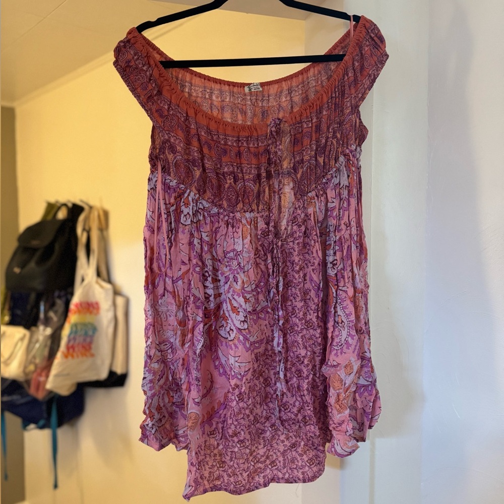 Free People Pink and Purple Off-Shoulder Blouse